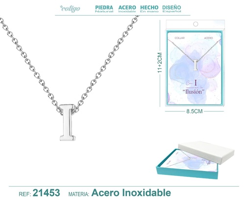 [21453] Collar letra I en acero plateado - Joyería y accesorios