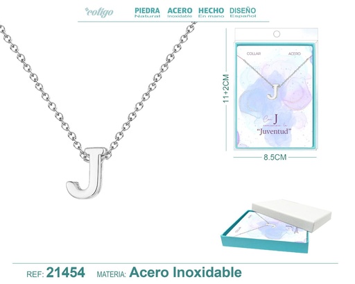 [21454] Collar letra J en acero plateado - Joyería y accesorios
