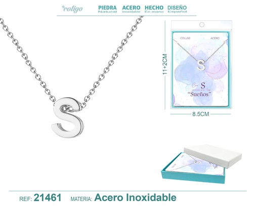 [21461] Collar letra S en acero plateado - Joyería y accesorios