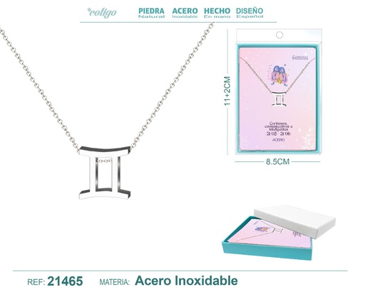 [21465] Collar Zodíaco Géminis en acero plateado - Joyería zodiacal