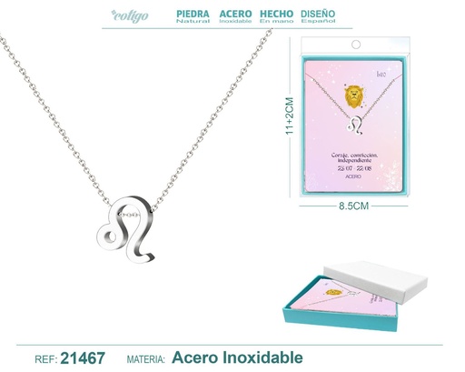 [21467] Collar Zodíaco Leo en acero plateado - Joyería zodiacal