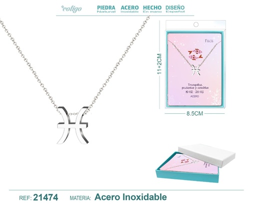 [21474] Collar Zodíaco Piscis en acero plateado - Joyería zodiacal