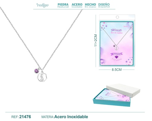 [21476] Collar Mes de nacimiento febrero en acero plateado - Joyería personalizada