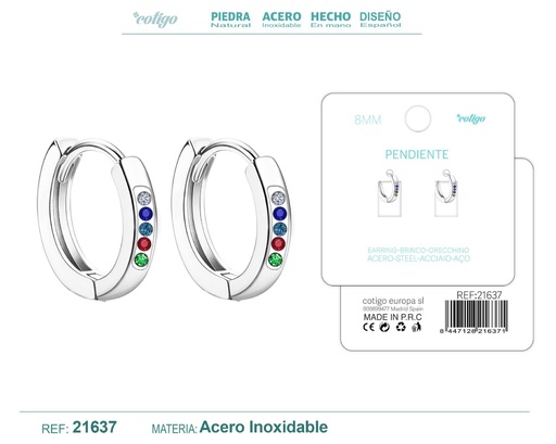 [21637] Aro de acero plateado 8 mm con circonita de colores - Joyería de aro
