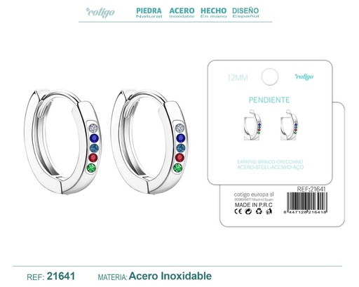 [21641] Aro de acero plateado 12 mm con circonita de colores - Joyería de aro