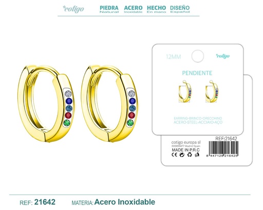 [21642] Aro de acero dorado 12 mm con circonita de colores - Joyería de aro