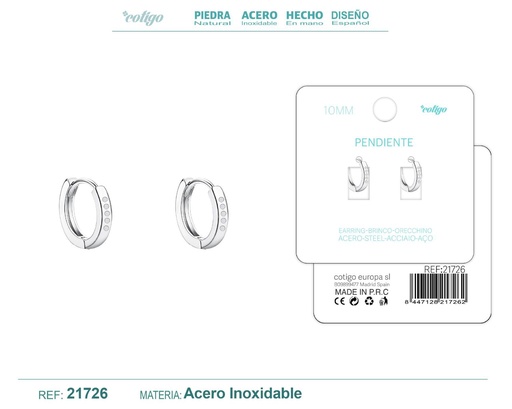 [21726] Aro de acero plateado de 10 mm con circonita transparente - Joyas y accesorios