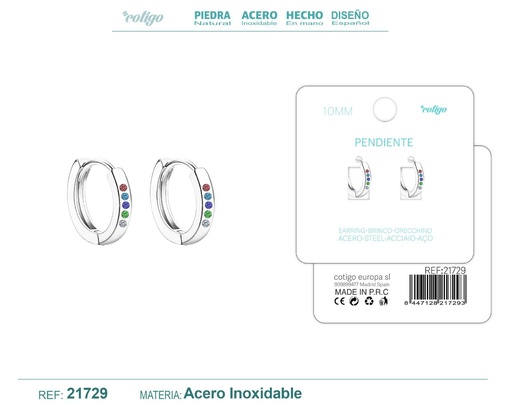 [21729] Aro de acero plateado de 10 mm con circonita de colores - Joyas y accesorios