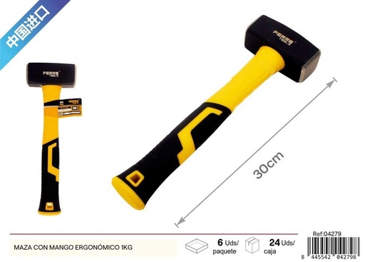 [04279] Maza con mango ergonómico de 1kg - Herramientas de ferretería y martillos