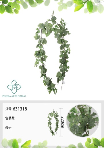 [631318VERDE] Rama de uva de 220 cm - Decoración artificial