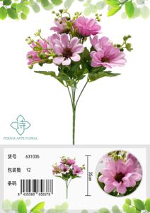 [631035玫红] Rama de flores pequeñas de crisantemo de nieve con 5 cabezas - Ramo decorativo