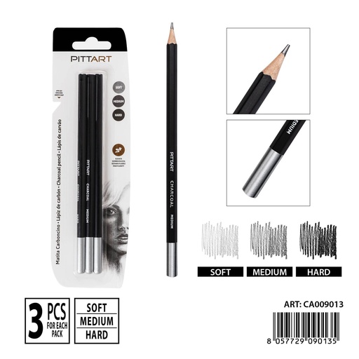 [0236752] Lápiz carboncillo blando-medio-duro 3 piezas - Material artístico y lápices de dibujo
