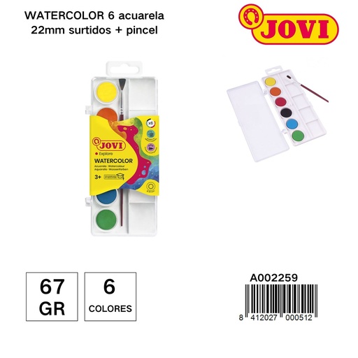 [A002259] Acuarelas JOVI 6 colores + pincel - Material de manualidades