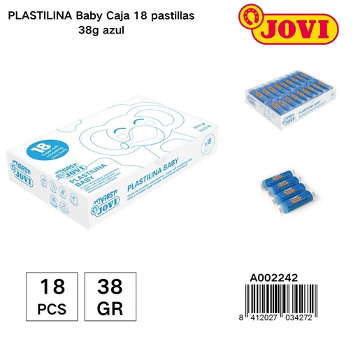 [A002242] Plasticina para niños JOVI caja con 18 pastillas de 38G - Material de manualidades