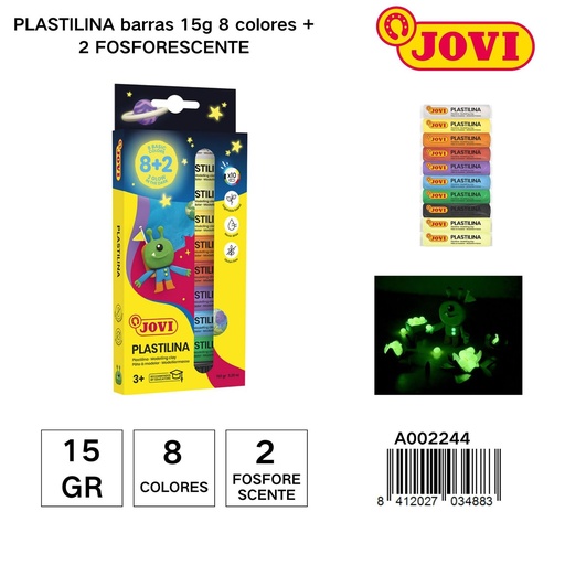 [A002244] Plastilina JOVI 10 colores (8 normales + 2 fosforescentes) 15g - Artículos de arte y manualidades