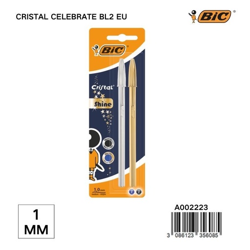 [A002223] Bolígrafo BIC Crystal Celebrate dorado 1MM - Pack de 2 unidades