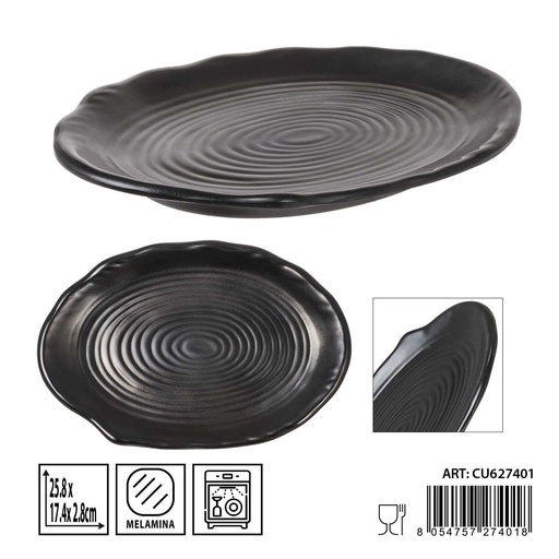 [0236341] Plato de melamina negro 25,8X17,4X2,8CM - Platos para servir y comidas