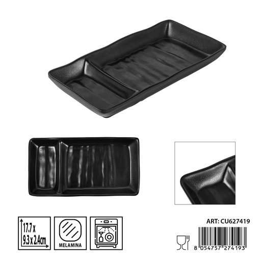 [0236356] Plato con salsita de melamina negro 17,7X9,3X2,4CM - Utensilios de cocina y mesa