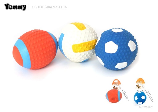 [YM7876] Juguete de látex en forma de balón de fútbol, voleibol y rugby 7.5/7.5/9 cm - Juguetes para mascotas