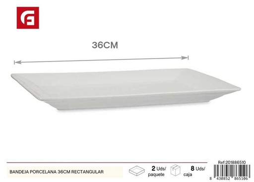 [201886510] Bandeja de porcelana blanca rectangular 36 cm - Vajilla de cerámica