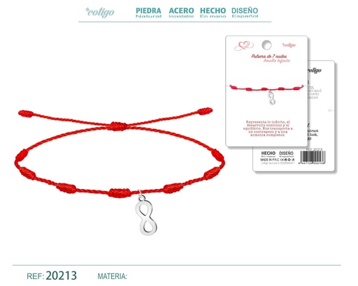 [20213] Pulsera de 7 nudos con símbolo infinito en acero plateado - Joyería de inspiración