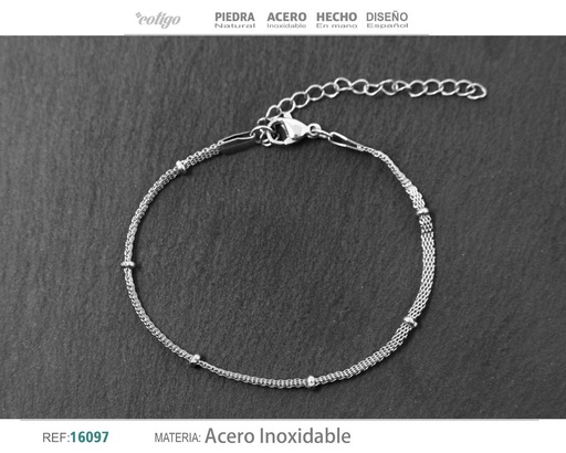 [16097] Pulsera de cadena acero plateado - Bisutería y joyas elegantes