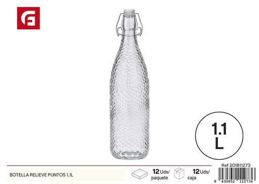 [201811273] Botella de vidrio relieve puntos 1.1L - Envases de vidrio y almacenamiento