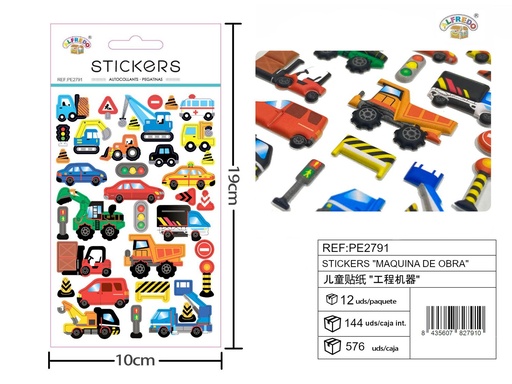 [PE2791] Stickers "Máquina de Obras" 10x19 cm - Stickers y manualidades