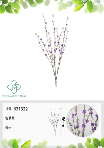[631322MORADO] Ramo de 12 ramas de mirto de montaña de 86 cm - Flores artificiales