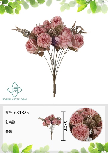[631325ROSA] Ramo de 12 cabezas de pequeña rosa de reina de bola de otoño de 57 cm - Flores artificiales