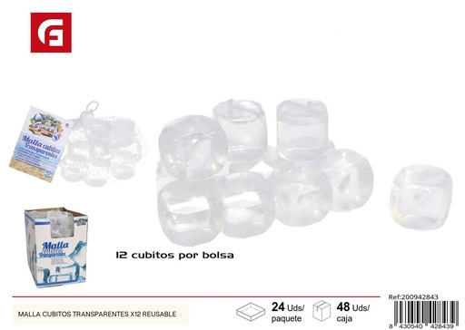 [200942843] Malla de cubitos transparentes x12 reutilizables - Accesorios de verano y enfriadores