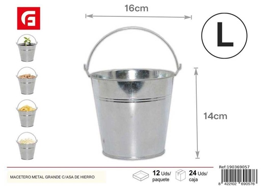 [190369057] Macetero de metal grande con asa de hierro - Jardín y macetas decorativas