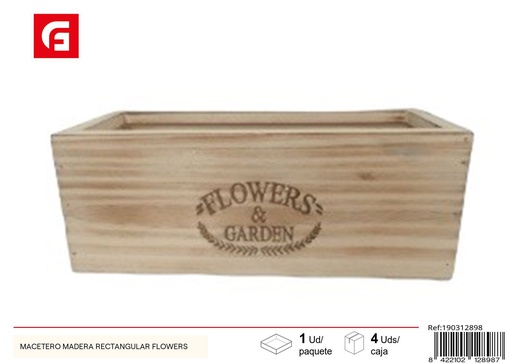 [190312898] Macetero de madera rectangular Flowers - Accesorios de jardín y macetas decorativas