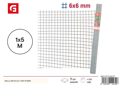 [131714272] Malla metálica 1x5m - 6x6 mm - Accesorios de jardín para protección