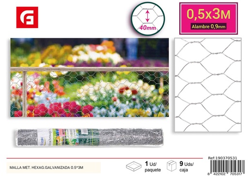 [190370531] Malla metálica hexagonal galvanizada 0.5*3m - Accesorios para jardín