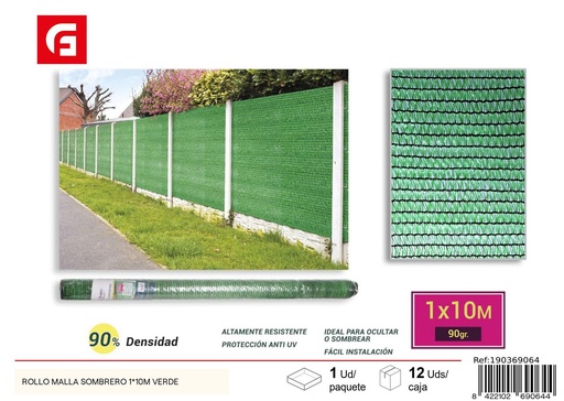 [190369064] Rollo de malla sombrero verde 1 x 10 m - Jardín y protección solar