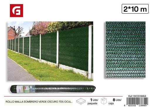 [190313884] Rollo de malla de sombreo verde oscuro 70% ocultación 2x10m - Accesorios de jardín y mallas de sombra