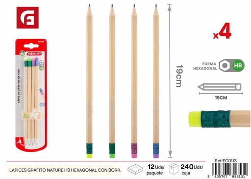 [154485613] Set de lápices hexagonales HB (4 piezas) - Material escolar y de oficina