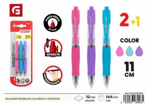 [154408496] Bolígrafos mini de colores surtidos (3 piezas) - Material escolar y de escritura