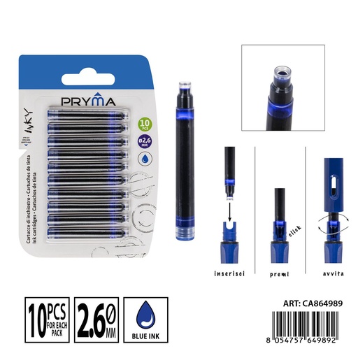 [0238705] Cартuchos de tinta azul D.2.6 mm, 10 piezas - Material de escritura