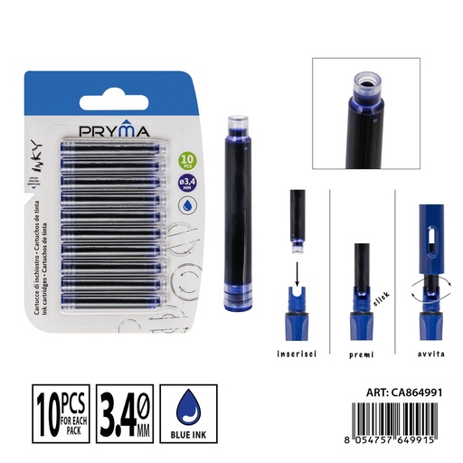 [0238707] Cартuchos de tinta azul D.3.4 mm, 10 piezas - Material de escritura
