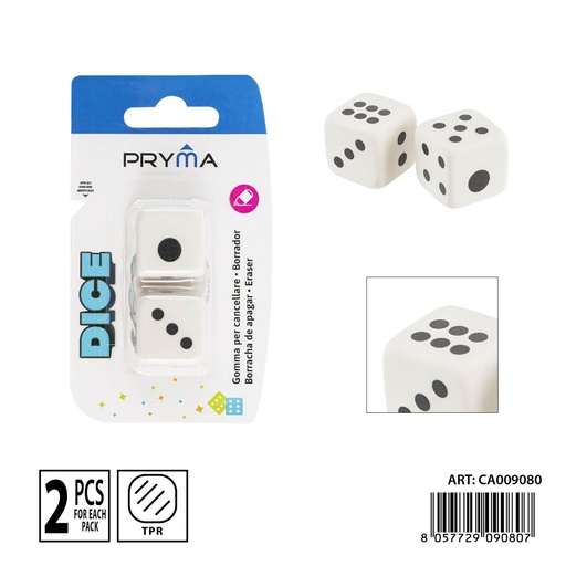 [0236987] Goma de borrar en forma de dados (2 piezas) - Material de oficina y escolar