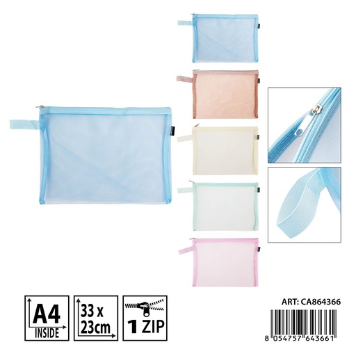 [0238112] Bolsa portadocumentos con cremallera A4 33 x 23 cm - Carpeta y oficina