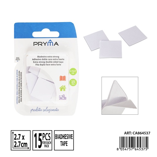 [0238204] Adhesivo doble cara extra fuerte 2.7x2.7 cm 15 piezas - Papelería de oficina y material adhesivo