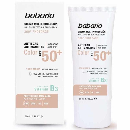 [8410412490207] Crema facial F50+ color + vita B BABARIA 50ml - Productos de protección solar
