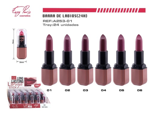 [A253-01]  Barra de Labios Fijo 24h 24u - Labios duraderos y maquillaje