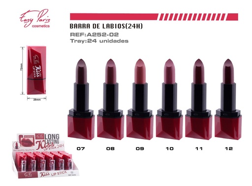 [A252-02]  Barra de Labios Fijo 24h 24u - Labios duraderos y maquillaje 