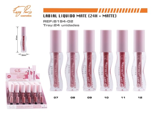 [B194-02]  Líquido Labial Mate Fijo 24u - Brillo labial duradero y mate