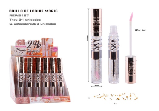 [B187-01]  Brillo Labial Magic Gold Hidratante 24u - Labios brillantes y maquillaje