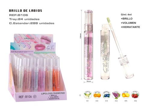 [B106-01]  Brillo Labial Diamante + Hidratación 24u - Labios voluminosos y cuidados